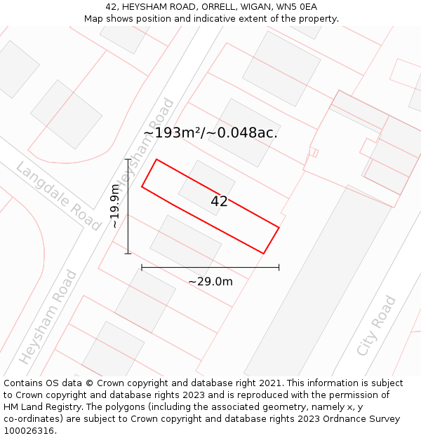 42, HEYSHAM ROAD, ORRELL, WIGAN, WN5 0EA: Plot and title map