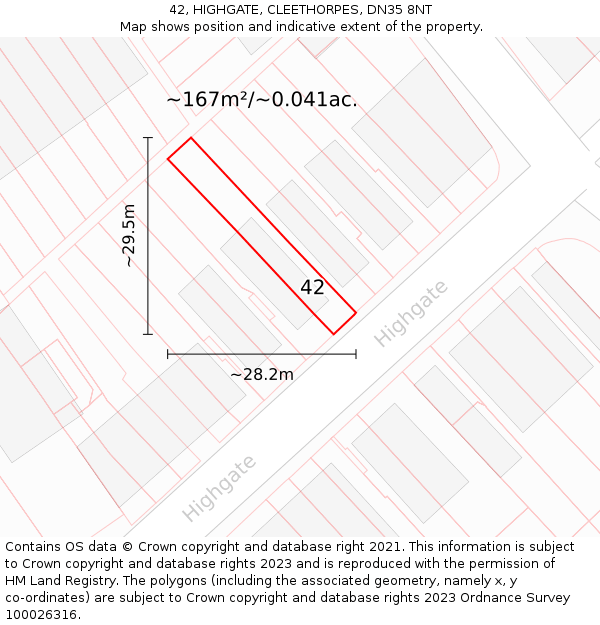 42, HIGHGATE, CLEETHORPES, DN35 8NT: Plot and title map