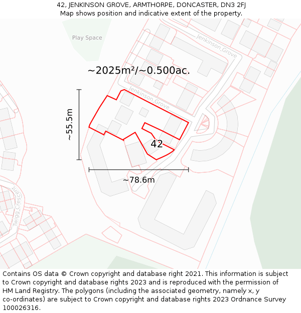 42, JENKINSON GROVE, ARMTHORPE, DONCASTER, DN3 2FJ: Plot and title map