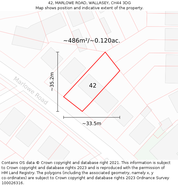 42, MARLOWE ROAD, WALLASEY, CH44 3DG: Plot and title map