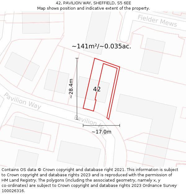 42, PAVILION WAY, SHEFFIELD, S5 6EE: Plot and title map