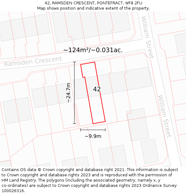 42, RAMSDEN CRESCENT, PONTEFRACT, WF8 2FU: Plot and title map