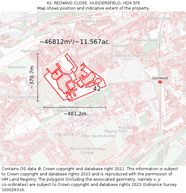 42, REDWING CLOSE, HUDDERSFIELD, HD4 5FE: Plot and title map