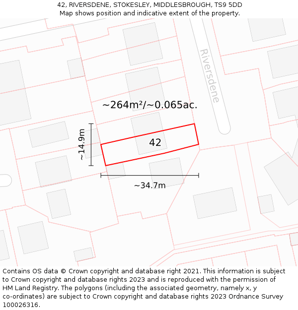 42, RIVERSDENE, STOKESLEY, MIDDLESBROUGH, TS9 5DD: Plot and title map