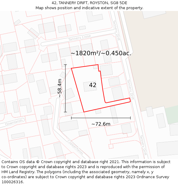 42, TANNERY DRIFT, ROYSTON, SG8 5DE: Plot and title map