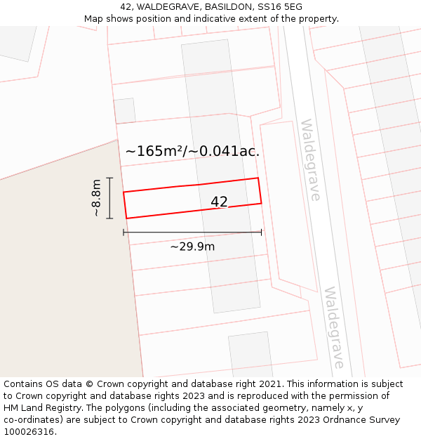 42, WALDEGRAVE, BASILDON, SS16 5EG: Plot and title map