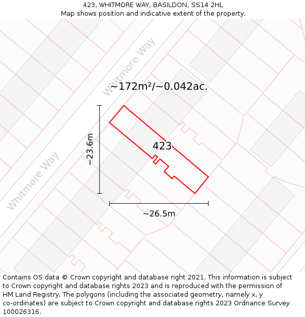 423, WHITMORE WAY, BASILDON, SS14 2HL: Plot and title map