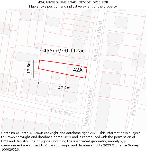42A, HAGBOURNE ROAD, DIDCOT, OX11 8DR: Plot and title map