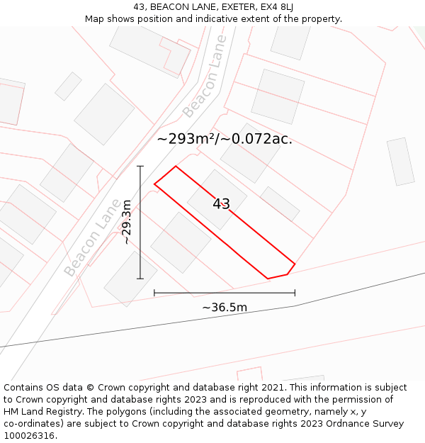 43, BEACON LANE, EXETER, EX4 8LJ: Plot and title map