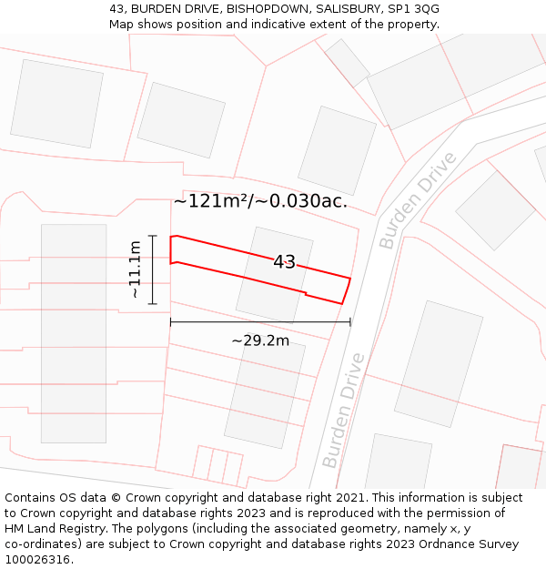 43, BURDEN DRIVE, BISHOPDOWN, SALISBURY, SP1 3QG: Plot and title map