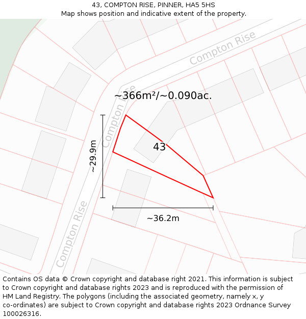 43, COMPTON RISE, PINNER, HA5 5HS: Plot and title map