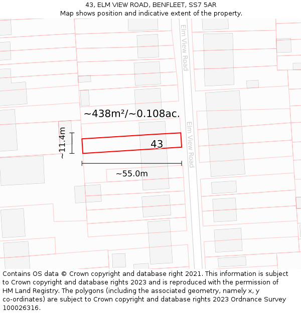 43, ELM VIEW ROAD, BENFLEET, SS7 5AR: Plot and title map