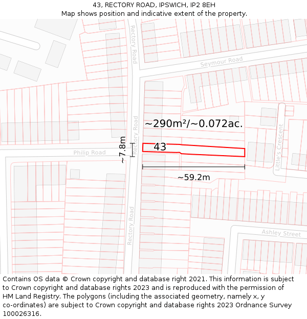 43, RECTORY ROAD, IPSWICH, IP2 8EH: Plot and title map