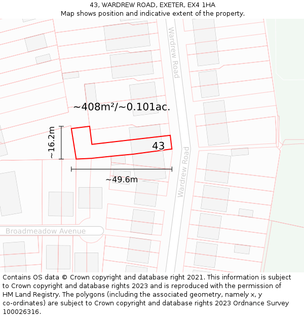 43, WARDREW ROAD, EXETER, EX4 1HA: Plot and title map
