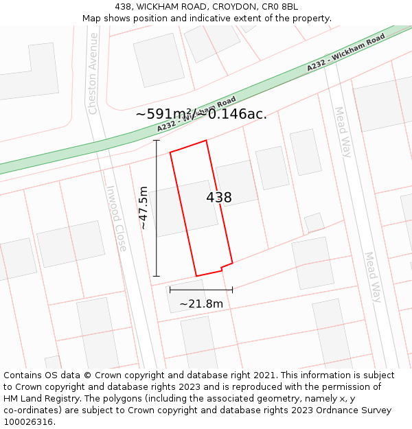 438, WICKHAM ROAD, CROYDON, CR0 8BL: Plot and title map