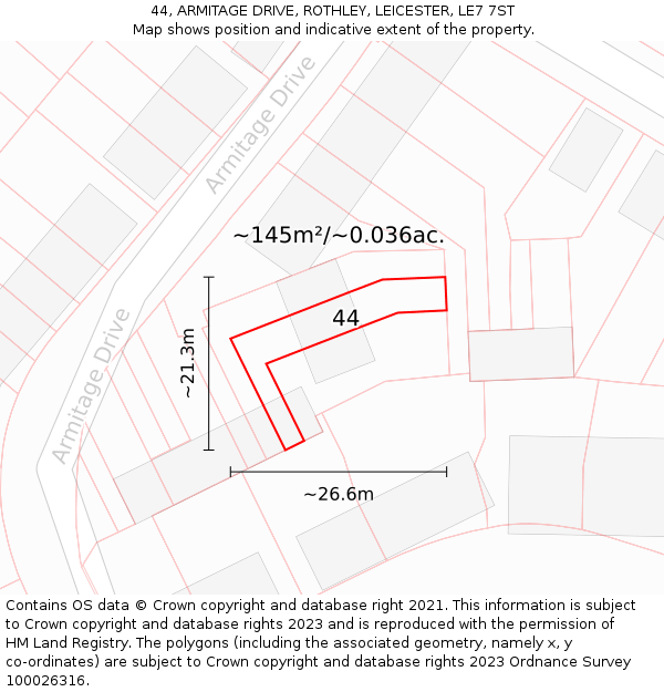 44, ARMITAGE DRIVE, ROTHLEY, LEICESTER, LE7 7ST: Plot and title map