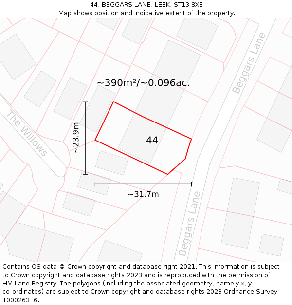 44, BEGGARS LANE, LEEK, ST13 8XE: Plot and title map