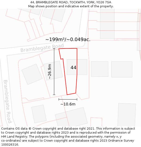 44, BRAMBLEGATE ROAD, TOCKWITH, YORK, YO26 7SA: Plot and title map