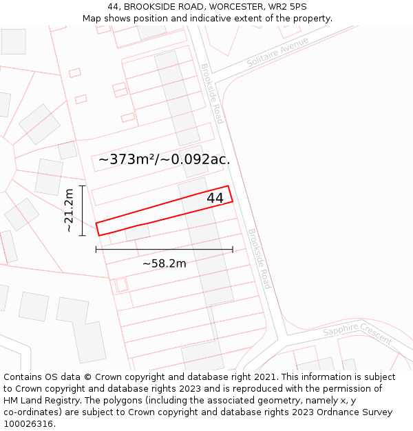 44, BROOKSIDE ROAD, WORCESTER, WR2 5PS: Plot and title map