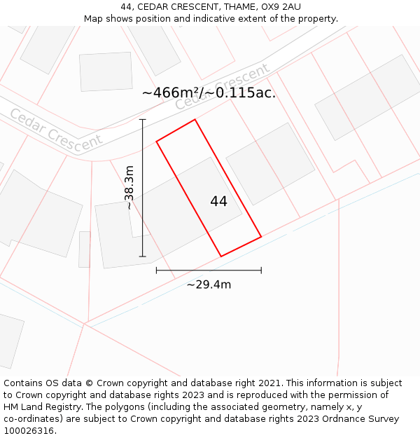 44, CEDAR CRESCENT, THAME, OX9 2AU: Plot and title map