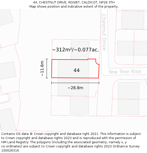 44, CHESTNUT DRIVE, ROGIET, CALDICOT, NP26 3TH: Plot and title map