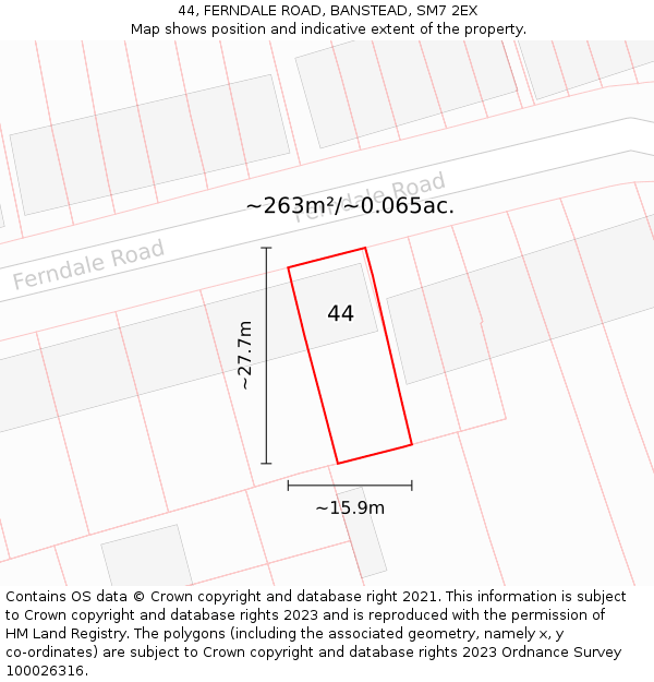 44, FERNDALE ROAD, BANSTEAD, SM7 2EX: Plot and title map