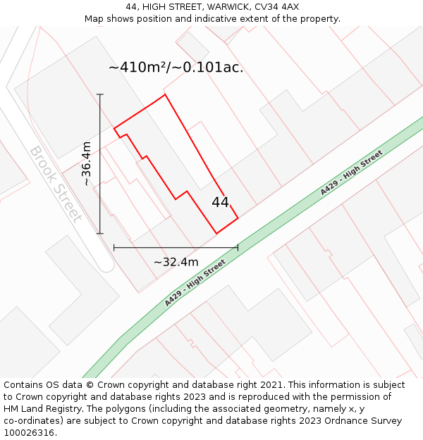 44, HIGH STREET, WARWICK, CV34 4AX: Plot and title map