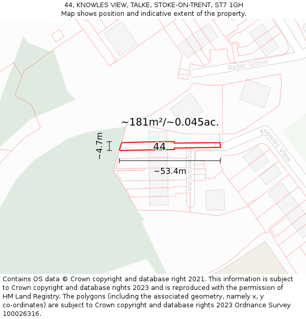 44, KNOWLES VIEW, TALKE, STOKE-ON-TRENT, ST7 1GH: Plot and title map