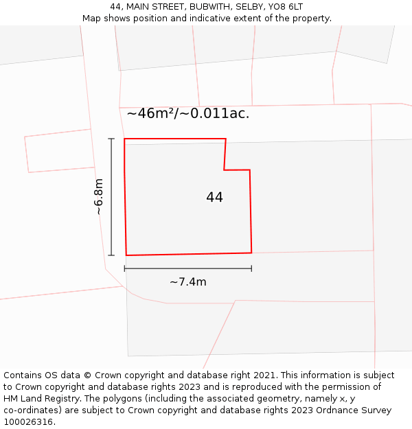 44, MAIN STREET, BUBWITH, SELBY, YO8 6LT: Plot and title map