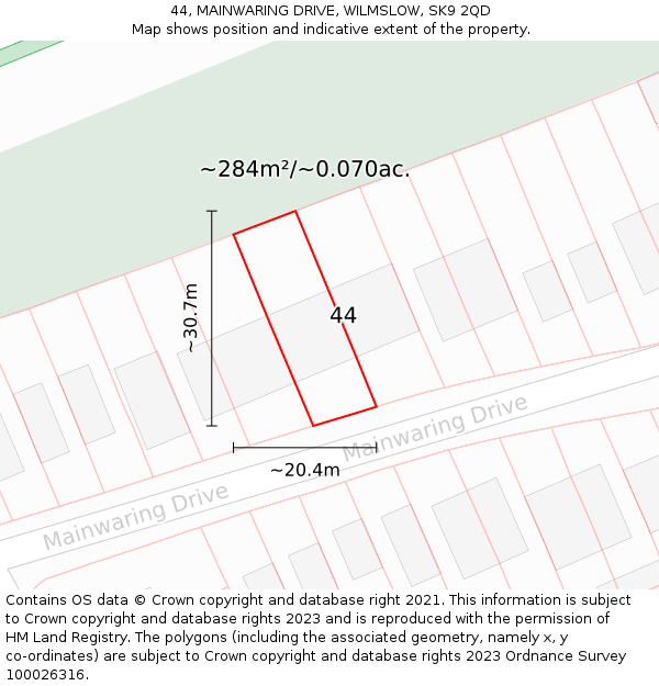44, MAINWARING DRIVE, WILMSLOW, SK9 2QD: Plot and title map