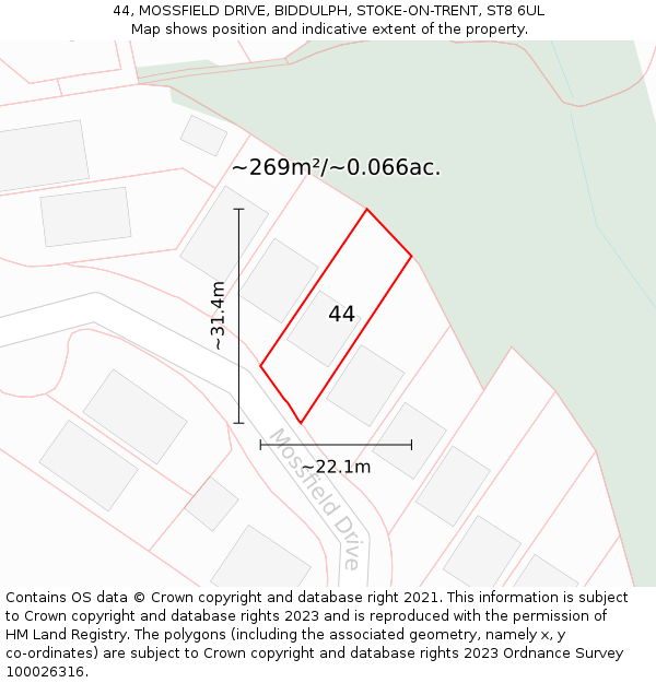 44, MOSSFIELD DRIVE, BIDDULPH, STOKE-ON-TRENT, ST8 6UL: Plot and title map