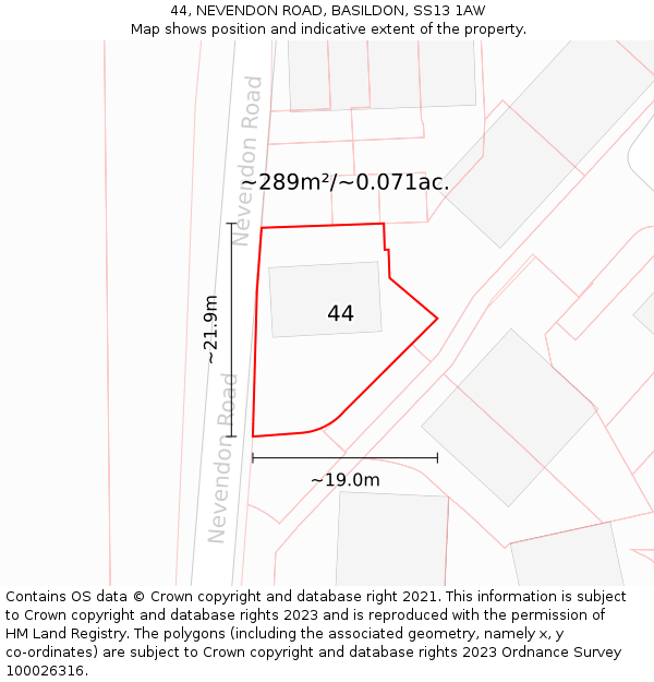 44, NEVENDON ROAD, BASILDON, SS13 1AW: Plot and title map