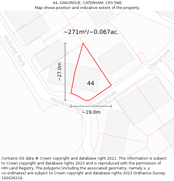 44, OAKGROVE, CATERHAM, CR3 5WE: Plot and title map