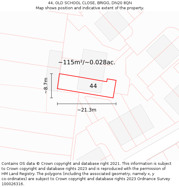 44, OLD SCHOOL CLOSE, BRIGG, DN20 8QN: Plot and title map