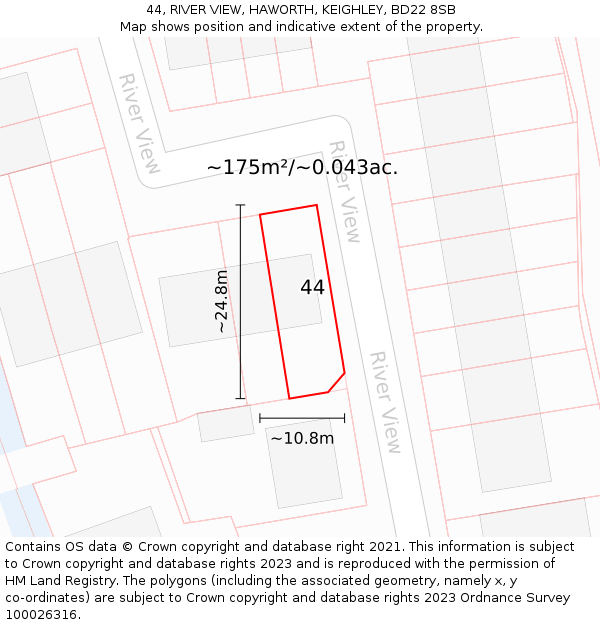 44, RIVER VIEW, HAWORTH, KEIGHLEY, BD22 8SB: Plot and title map
