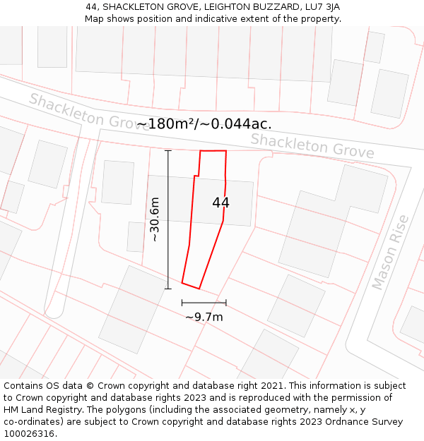44, SHACKLETON GROVE, LEIGHTON BUZZARD, LU7 3JA: Plot and title map