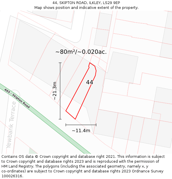 44, SKIPTON ROAD, ILKLEY, LS29 9EP: Plot and title map