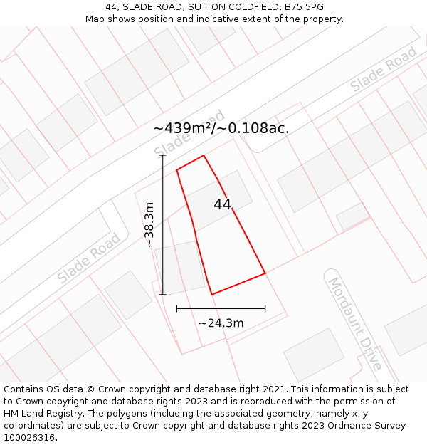 44, SLADE ROAD, SUTTON COLDFIELD, B75 5PG: Plot and title map