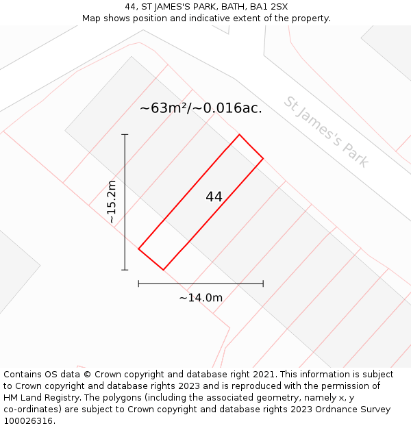 44, ST JAMES'S PARK, BATH, BA1 2SX: Plot and title map
