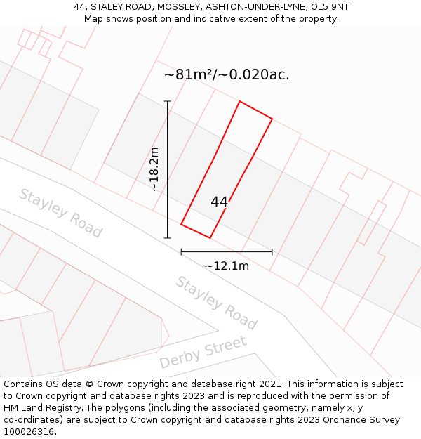 44, STALEY ROAD, MOSSLEY, ASHTON-UNDER-LYNE, OL5 9NT: Plot and title map