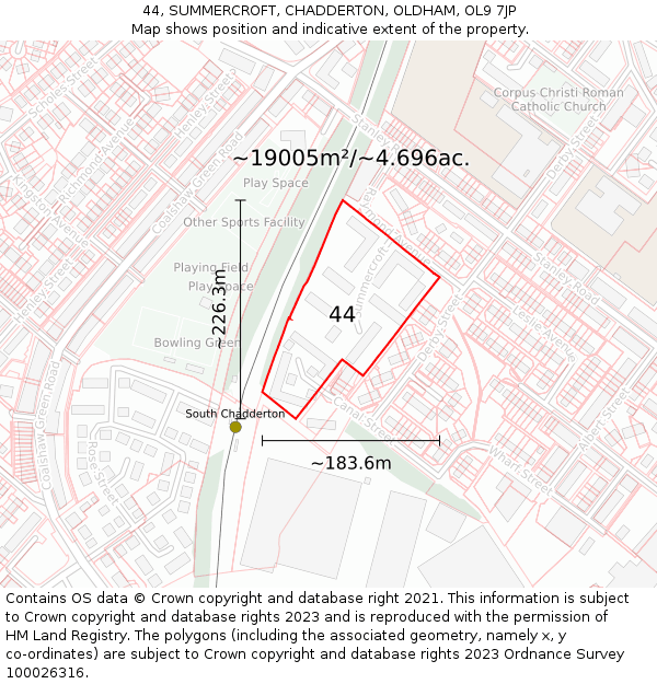 44, SUMMERCROFT, CHADDERTON, OLDHAM, OL9 7JP: Plot and title map