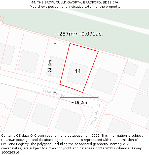 44, THE BROW, CULLINGWORTH, BRADFORD, BD13 5FA: Plot and title map