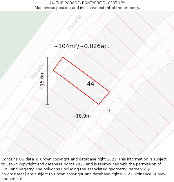 44, THE PARADE, PONTYPRIDD, CF37 4PY: Plot and title map