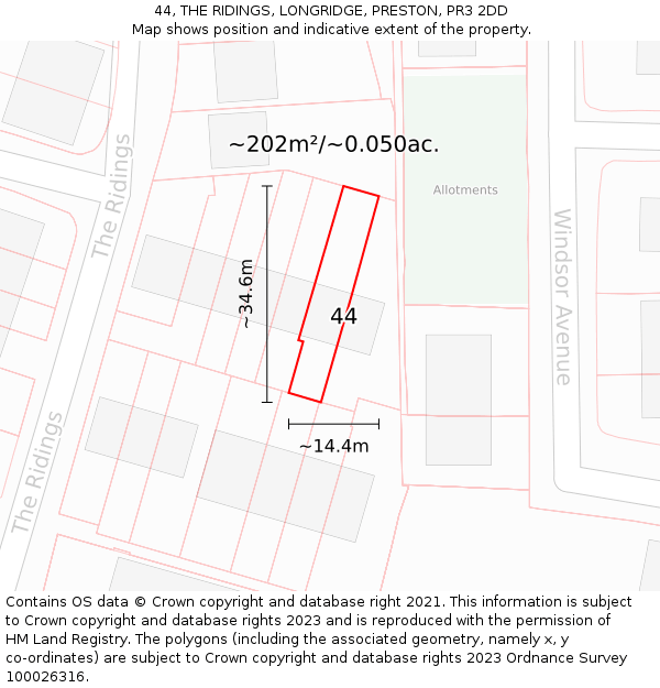 44, THE RIDINGS, LONGRIDGE, PRESTON, PR3 2DD: Plot and title map