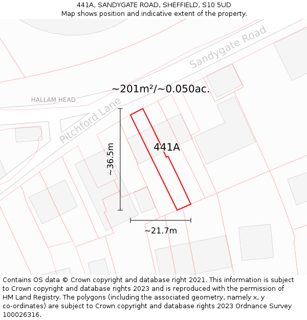 441A, SANDYGATE ROAD, SHEFFIELD, S10 5UD: Plot and title map