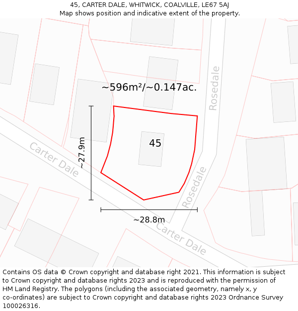 45, CARTER DALE, WHITWICK, COALVILLE, LE67 5AJ: Plot and title map