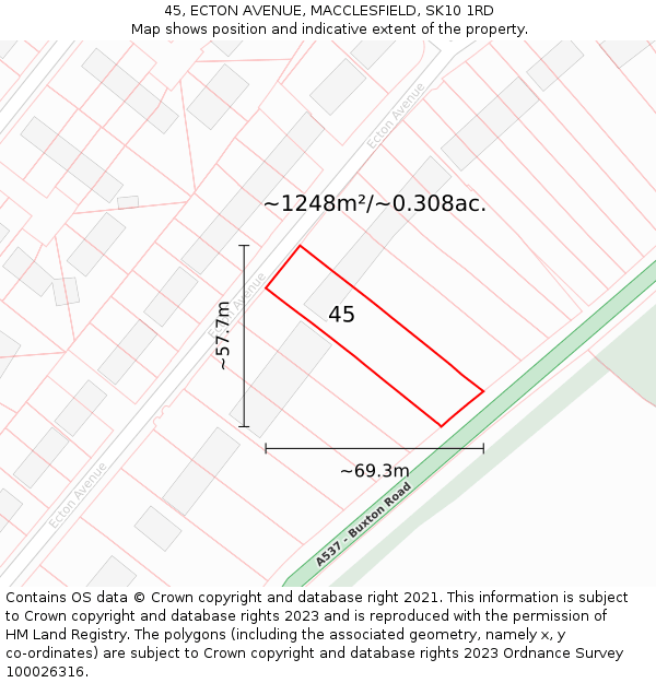 45, ECTON AVENUE, MACCLESFIELD, SK10 1RD: Plot and title map