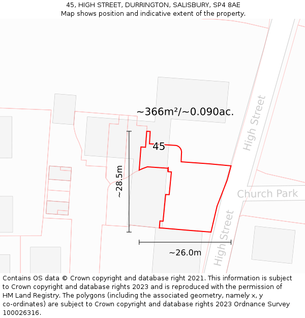 45, HIGH STREET, DURRINGTON, SALISBURY, SP4 8AE: Plot and title map