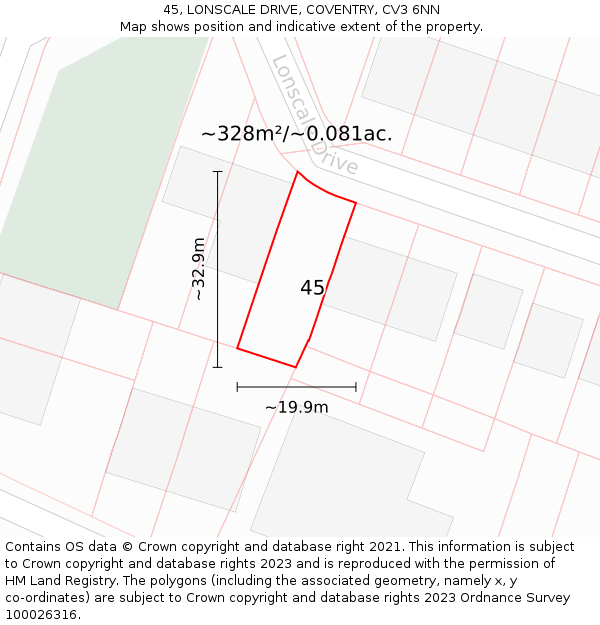 45, LONSCALE DRIVE, COVENTRY, CV3 6NN: Plot and title map