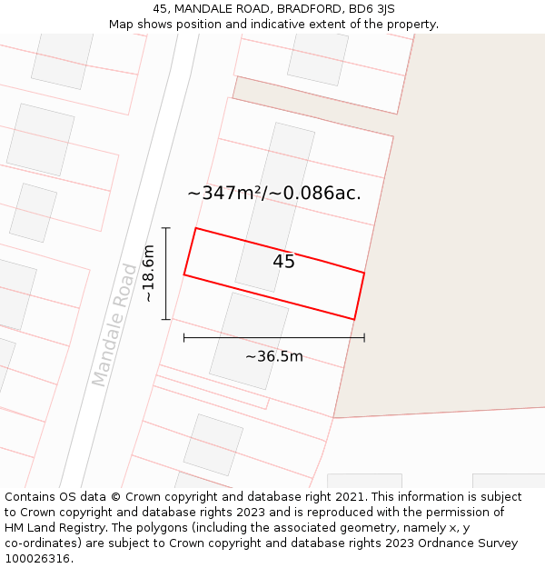 45, MANDALE ROAD, BRADFORD, BD6 3JS: Plot and title map